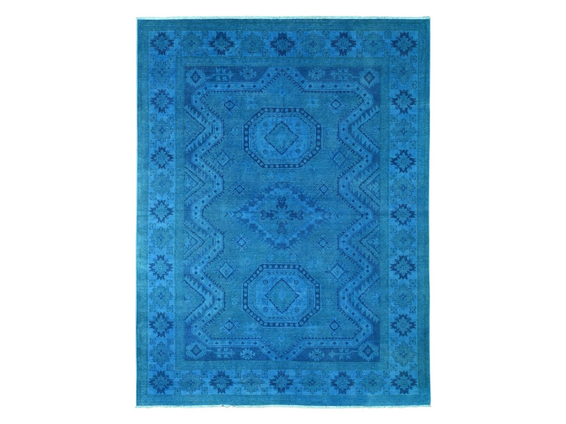 Kazak Kazak hand-knotted wool rug in Overdyed & Blue, 7'8" x 10'1" — SKU O020247