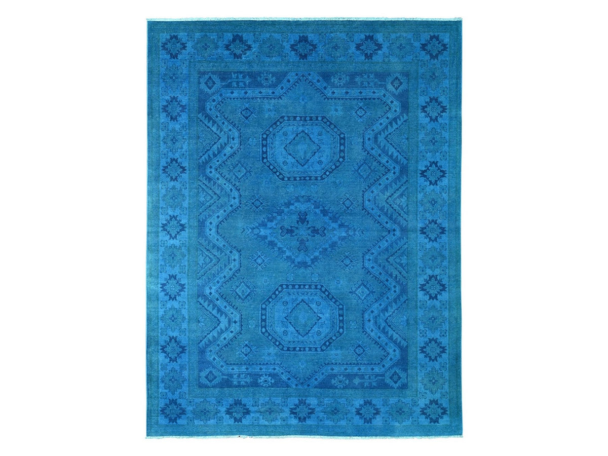Kazak Kazak hand-knotted wool rug in Overdyed & Blue, 7'8" x 10'1" — SKU O020247