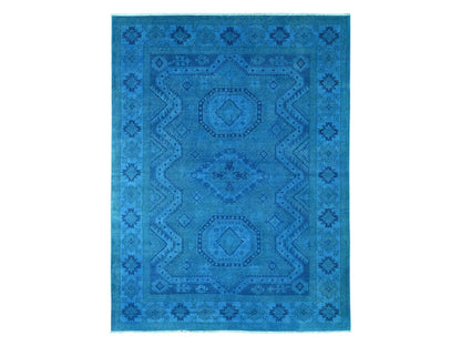 Kazak Kazak hand-knotted wool rug in Overdyed & Blue, 7'8" x 10'1" — SKU O020247