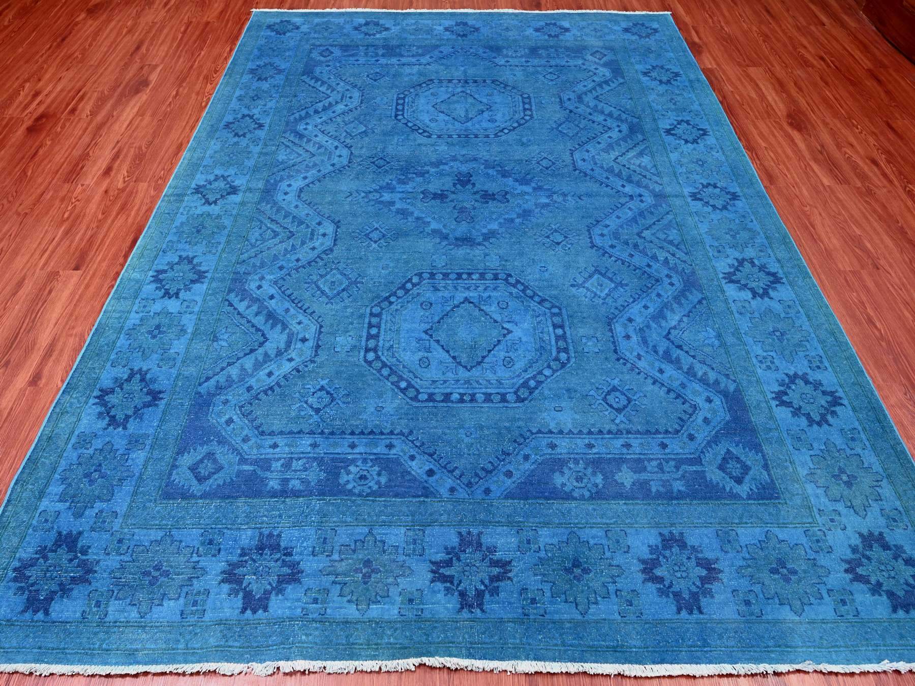 Kazak Kazak hand-knotted wool rug in Overdyed & Blue, 7'8" x 10'1" — SKU O020247 (view 2)