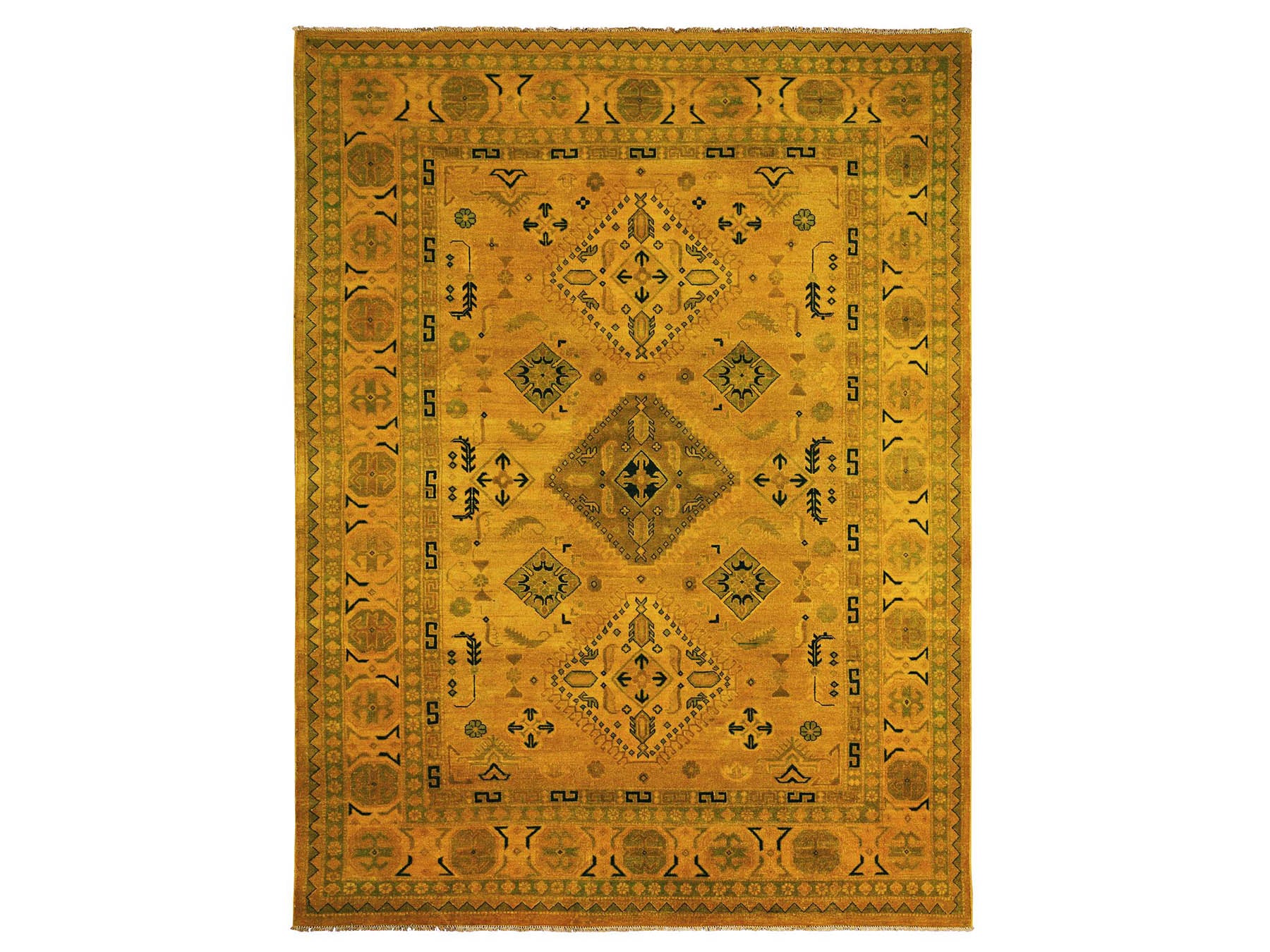 Kazak Kazak hand-knotted wool rug in Overdyed & Yellow, 8'6" x 11'4" — SKU O020248