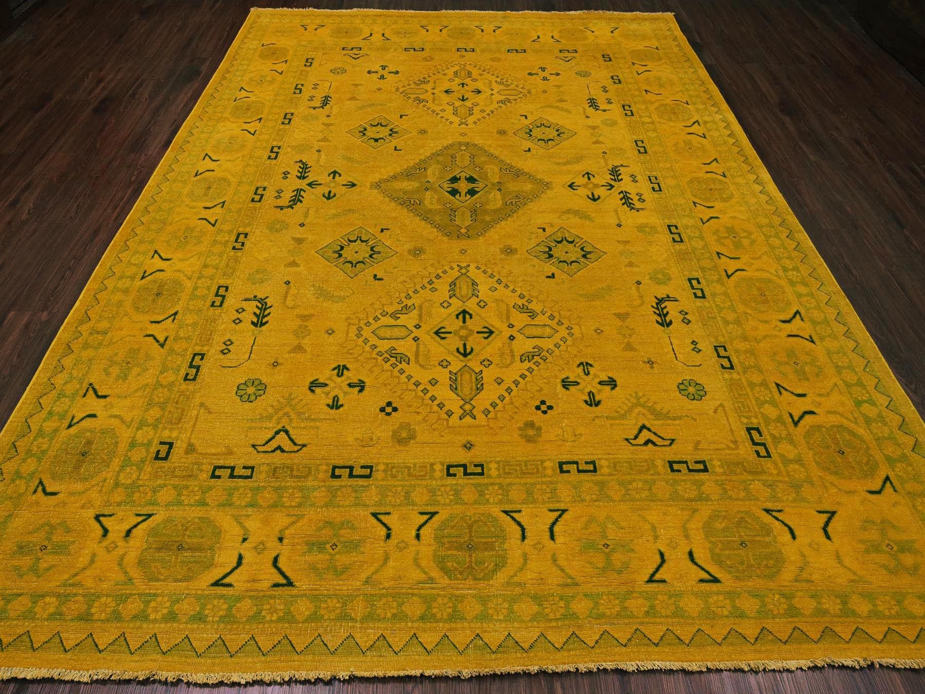 Kazak Kazak hand-knotted wool rug in Overdyed & Yellow, 8'6" x 11'4" — SKU O020248 (view 2)