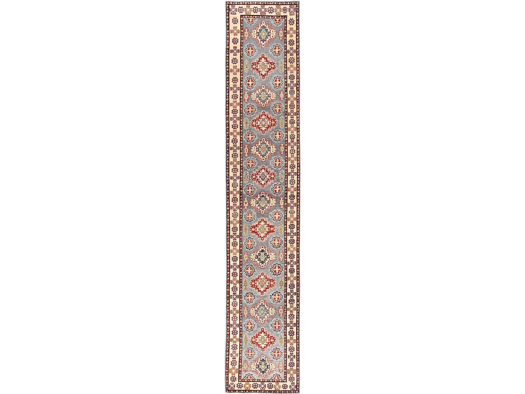 Grey 2'8" x 15'2" Kazak Hand knotted Wool Rug - Sku: O02024