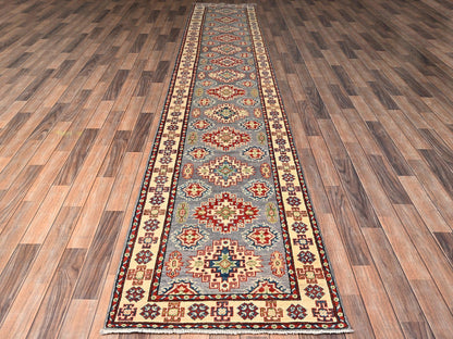 Grey 2'8" x 15'2" Kazak Hand knotted Wool Rug - Sku: O02024