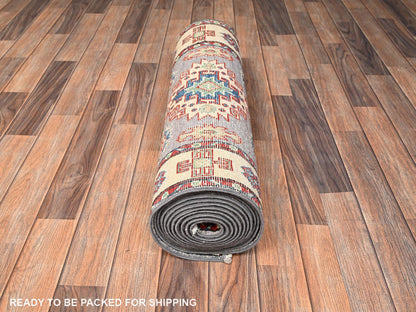 Grey 2'8" x 15'2" Kazak Hand knotted Wool Rug - Sku: O02024