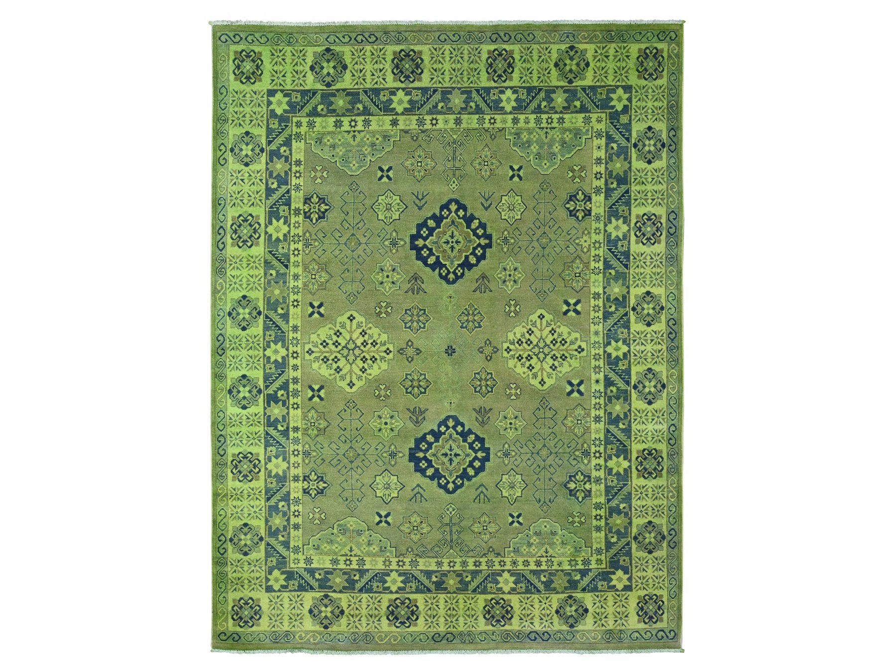 Kazak Kazak hand-knotted wool rug in Overdyed & Green, 7'5" x 10' — SKU O020250
