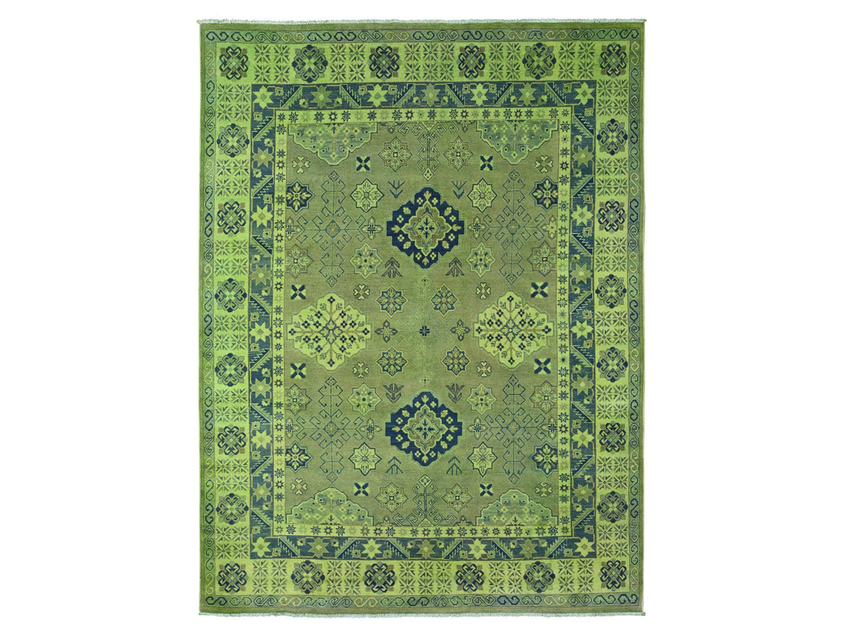 Kazak Kazak hand-knotted wool rug in Overdyed & Green, 7'5" x 10' — SKU O020250