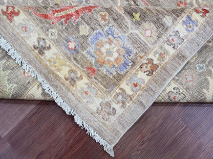 Brown 8'0" x 9'9" Oushak / Peshawar Hand knotted Wool Rug - Sku: O020253