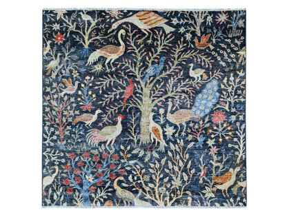 Blue 5'10" x 6'0" Oushak And Peshawar Hand knotted Wool Rug - Sku: O020255