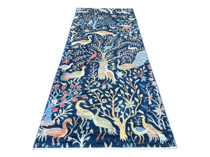Blue 4'1" x 9'9" Oushak And Peshawar Hand knotted Wool Rug - Sku: O020259