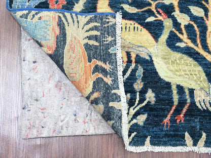 Blue 4'1" x 9'9" Oushak And Peshawar Hand knotted Wool Rug - Sku: O020259