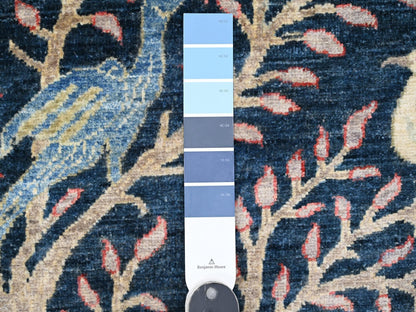 Blue 4'1" x 9'9" Oushak And Peshawar Hand knotted Wool Rug - Sku: O020259