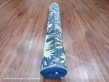 Blue 4'1" x 9'9" Oushak And Peshawar Hand knotted Wool Rug - Sku: O020259