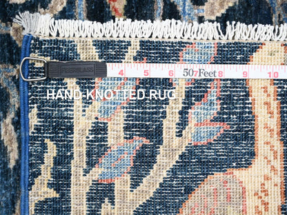 Blue 4'1" x 9'9" Oushak And Peshawar Hand knotted Wool Rug - Sku: O020259