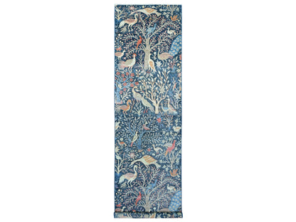 Blue 3'11" x 15'8" Oushak And Peshawar Hand knotted Wool Rug - Sku: O020263