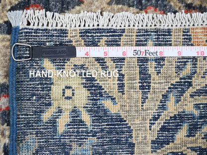 Blue 3'11" x 15'8" Oushak And Peshawar Hand knotted Wool Rug - Sku: O020263