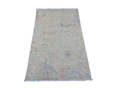 Green 2'11" x 4'8" Oushak / Peshawar Hand knotted Wool Rug - Sku: O020268
