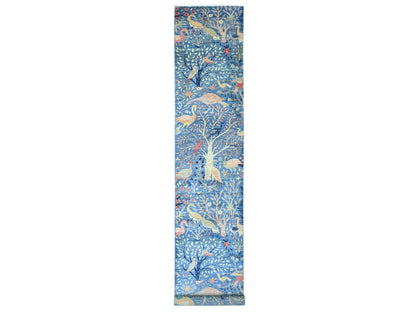 Blue 3'1" x 19'4" Oushak And Peshawar Hand knotted Wool Rug - Sku: O020269