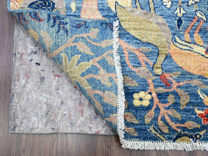 Blue 3'1" x 19'4" Oushak And Peshawar Hand knotted Wool Rug - Sku: O020269