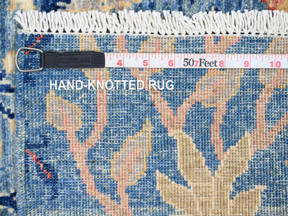 Blue 3'1" x 19'4" Oushak And Peshawar Hand knotted Wool Rug - Sku: O020269