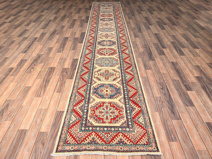 Kazak Kazak hand-knotted wool runner in Ivory, 2'9" x 15'4" — SKU O02026 (view 2)