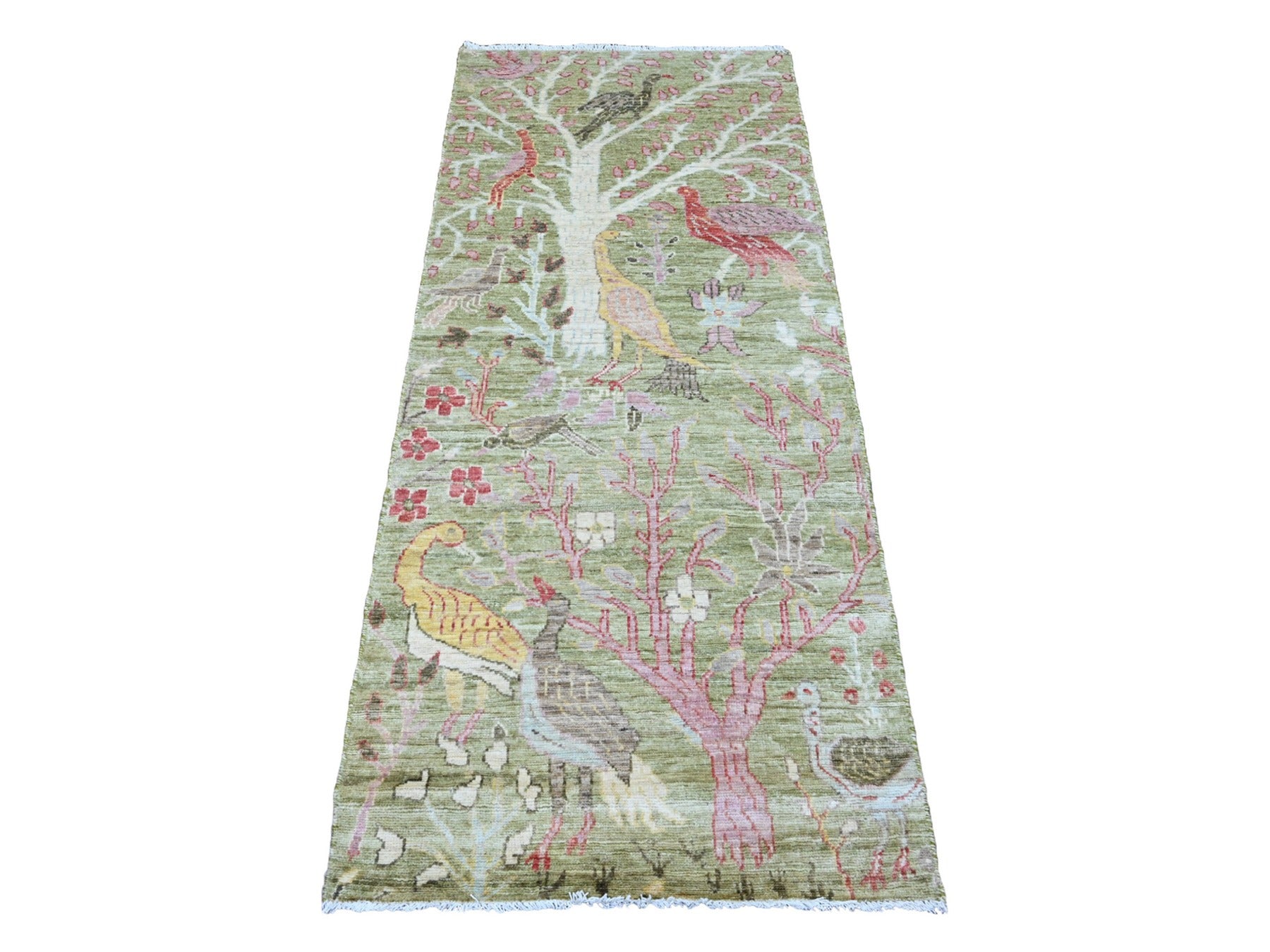 Green 2'7" x 6'0" Oushak / Peshawar Hand knotted Wool Rug - Sku: O020271