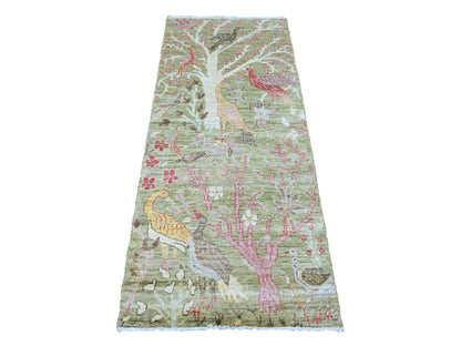 Green 2'7" x 6'0" Oushak / Peshawar Hand knotted Wool Rug - Sku: O020271