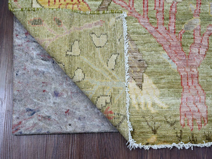 Green 2'7" x 6'0" Oushak / Peshawar Hand knotted Wool Rug - Sku: O020271