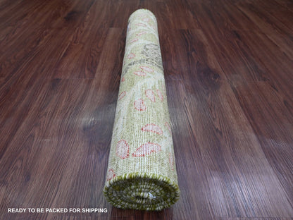 Green 2'7" x 6'0" Oushak / Peshawar Hand knotted Wool Rug - Sku: O020271