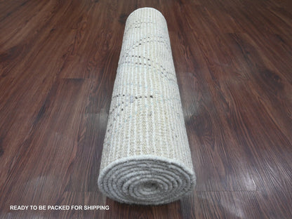 Ivory 2'5" x 10'6" Tribal Hand knotted Wool Rug - Sku: O020274