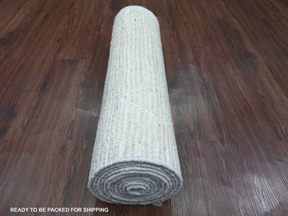 Ivory 2'6" x 12'9" Tribal Hand knotted Wool Rug - Sku: O020278