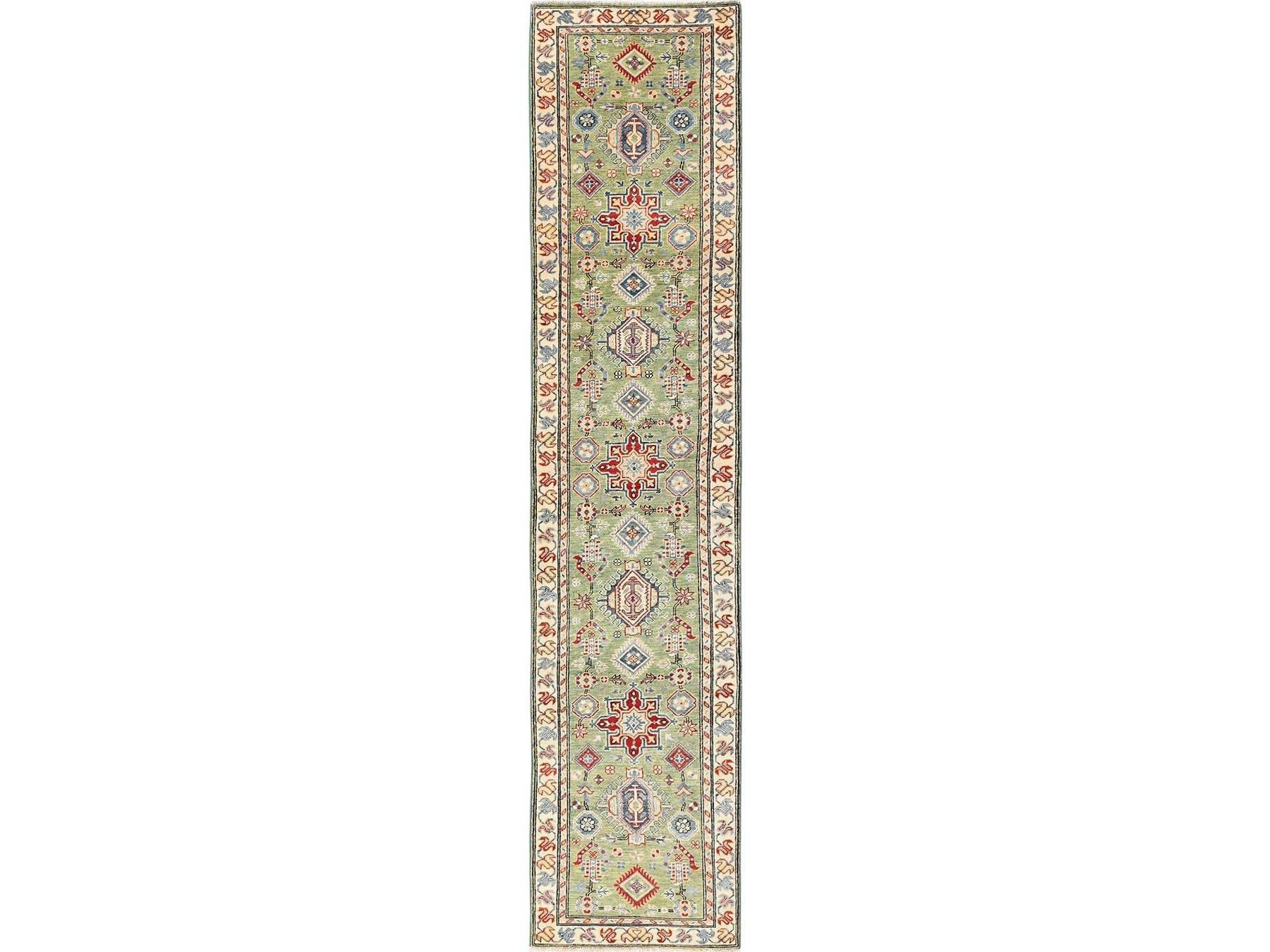 Green 2'8" x 12'11" Kazak Hand knotted Wool Rug - Sku: O02027
