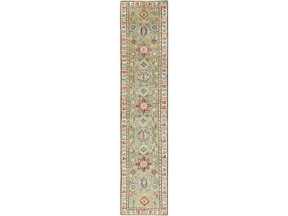 Green 2'8" x 12'11" Kazak Hand knotted Wool Rug - Sku: O02027