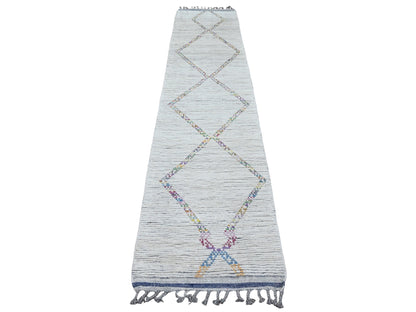 Tribal & Geometric hand-knotted wool runner in Ivory, 2'4" x 10'7" — SKU O020283