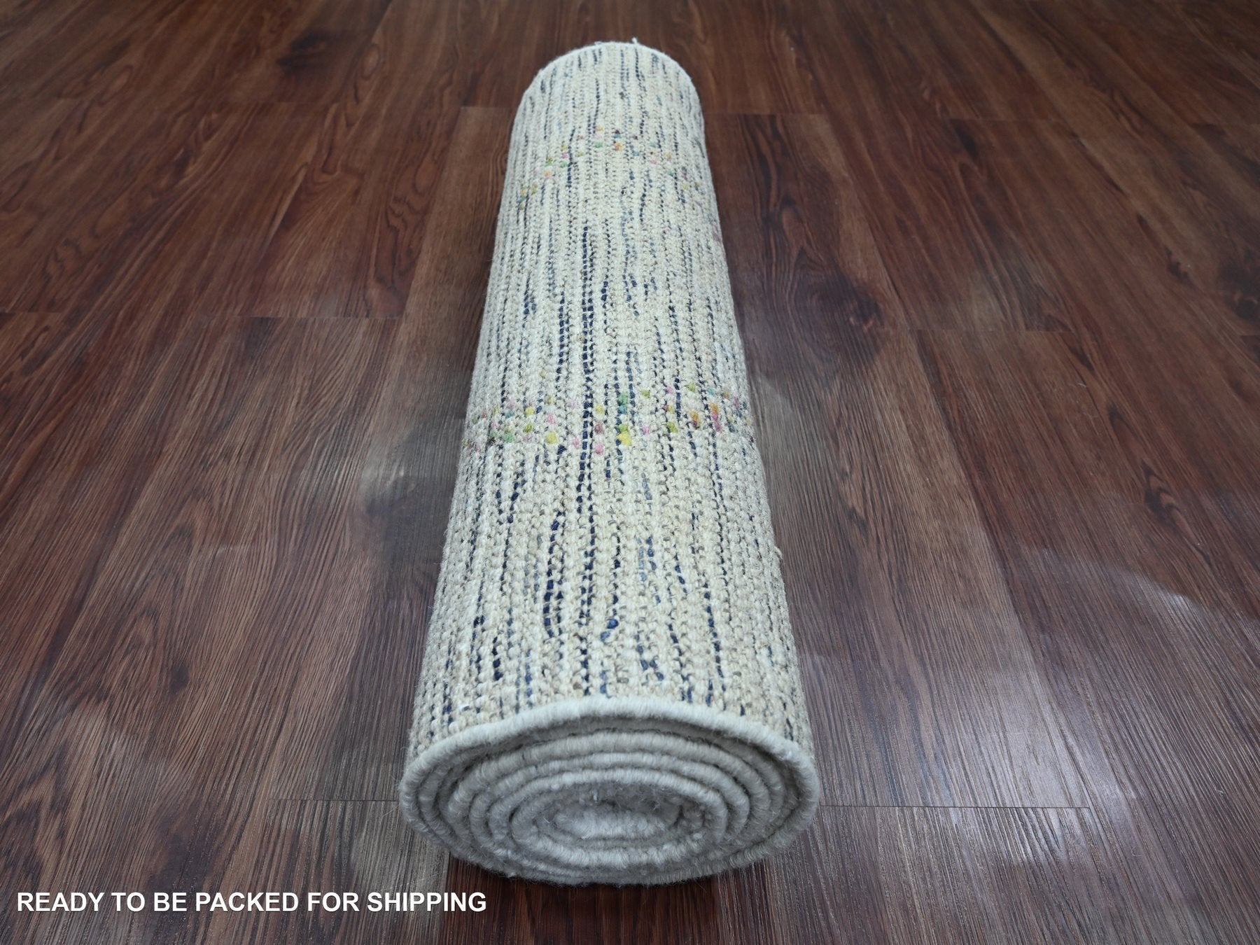 Tribal & Geometric hand-knotted wool runner in Ivory, 2'4" x 10'7" — SKU O020283 (view 4)