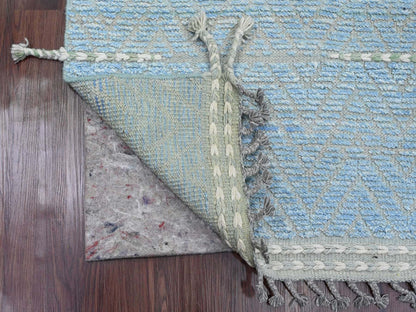 Blue 2'6" x 10'5" Tribal & Geometric Hand knotted Wool Rug - Sku: O020284