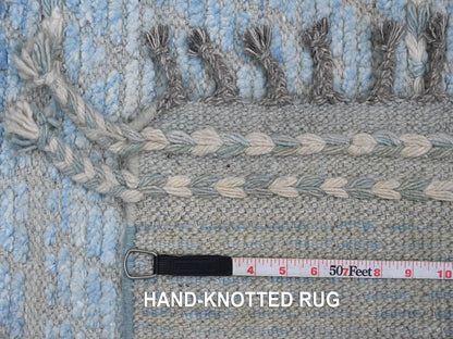 Blue 2'6" x 10'5" Tribal & Geometric Hand knotted Wool Rug - Sku: O020284