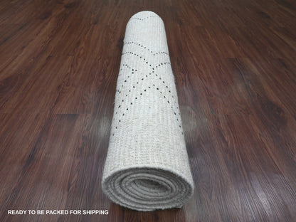 Ivory 3'0" x 12'8" Tribal Hand knotted Wool Rug - Sku: O020289