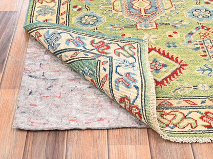 Kazak Tribal hand-knotted wool runner in Green, 2'8" x 12'7", SKU O02028