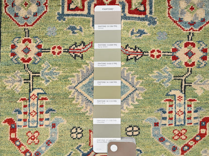 Kazak Tribal hand-knotted wool runner in Green, 2'8" x 12'7", SKU O02028