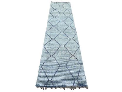 Blue 2'5" x 10'3" Tribal & Geometric Hand knotted Wool Rug - Sku: O020291