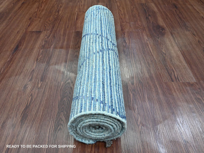 Blue 2'5" x 10'3" Tribal & Geometric Hand knotted Wool Rug - Sku: O020291