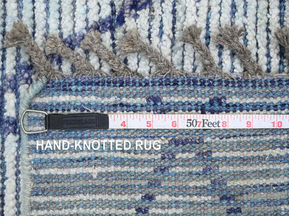 Blue 2'5" x 10'3" Tribal & Geometric Hand knotted Wool Rug - Sku: O020291