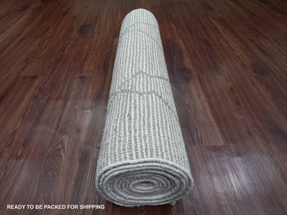 Ivory 3'3" x 15'5" Tribal Hand knotted Wool Rug - Sku: O020292