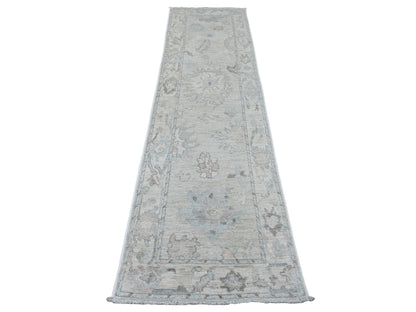 Grey 2'7" x 9'9" Oushak And Peshawar Hand knotted Wool Rug - Sku: O020294