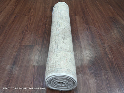Grey 2'7" x 9'9" Oushak And Peshawar Hand knotted Wool Rug - Sku: O020294