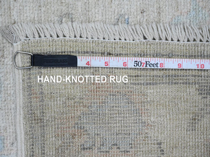 Grey 2'7" x 9'9" Oushak And Peshawar Hand knotted Wool Rug - Sku: O020294