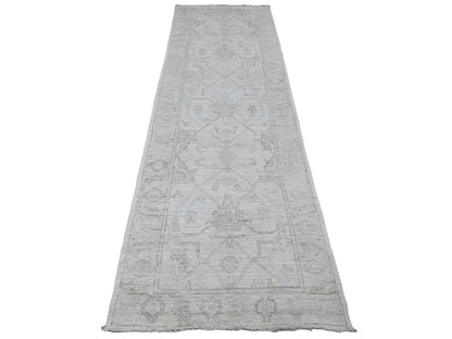 Ivory 3'0" x 9'5" Oushak And Peshawar Hand knotted Wool Rug - Sku: O020296