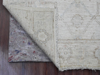 Ivory 3'0" x 9'5" Oushak And Peshawar Hand knotted Wool Rug - Sku: O020296