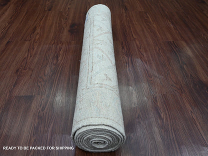Ivory 3'0" x 9'5" Oushak And Peshawar Hand knotted Wool Rug - Sku: O020296